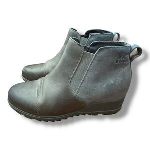 Sorel Evie Pull On Ankle Boot Wedge Leather Gray 1915881053 Women’s Size 10